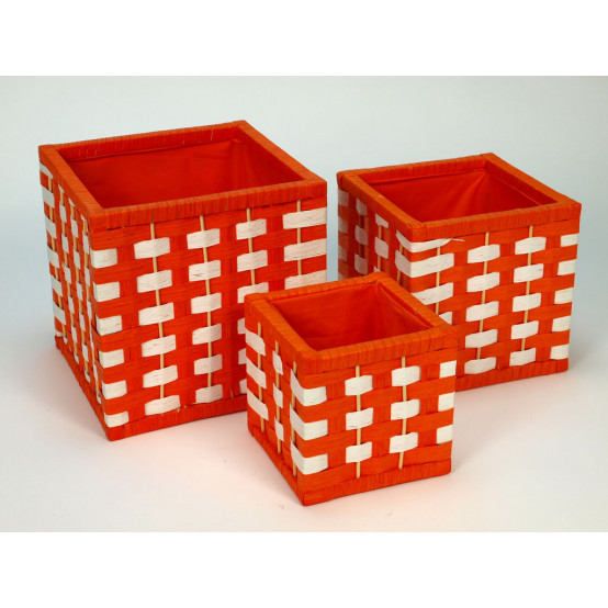 Úložné boxy s výpletem z přírodního provázku v oranžové barvě